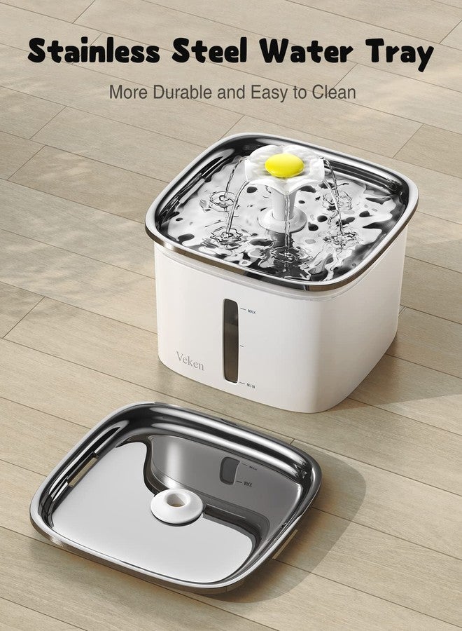 Veken Innovation Award Winner 95oz/2.8L Cat Water Fountain with Stainless Steel Lid, Automatic Pet Fountain Dog Water Dispenser with Replacement Filters for Cats, Dogs (Silver, Stainless Steel) - Image 3